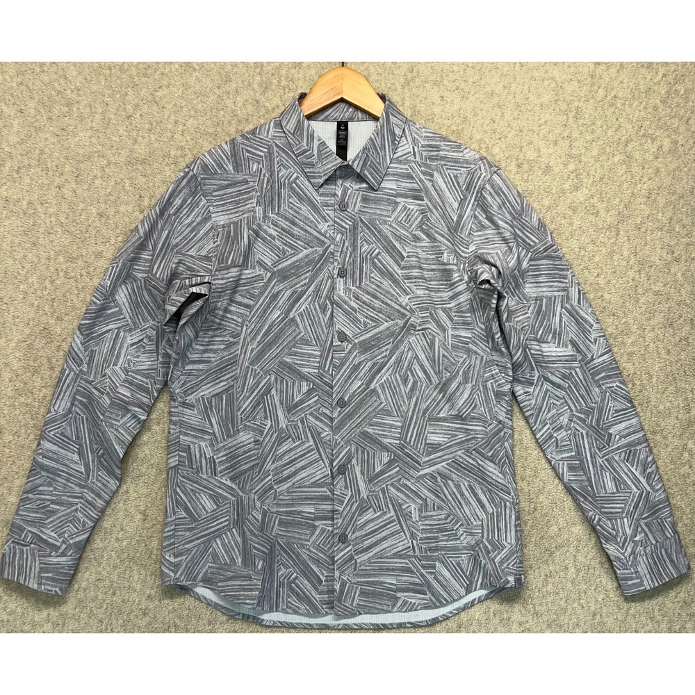Lululemon Airing‎ Easy Mens Button Up Shirt Gray Abstract Long Sleeve Comfort M
